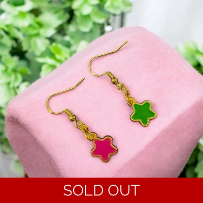 Pink and Green Star Earrings